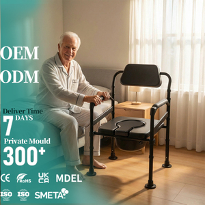 Chaise de toilette à dossier réglable avec design pliable pour personnes âgées et handicapées, siège de toilette portable avec coussinets doux pour les soins à domicile - Product Image 1
