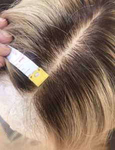 Topper de <span class=keywords><strong>cheveux</strong></span> russes 14A brun clair balayage avec <span class=keywords><strong>frange</strong></span>, ultra-fin, respirant, noué à la main, doux pour les <span class=keywords><strong>cheveux</strong></span> naturels - Product Image 5