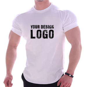 Camiseta Deportiva Personalizada al por Mayor para Hombre, 95% Algodón, 5% Elastano, para Fisicoculturismo, con Logotipo Impreso Personalizado, Lisa - Product Image 1