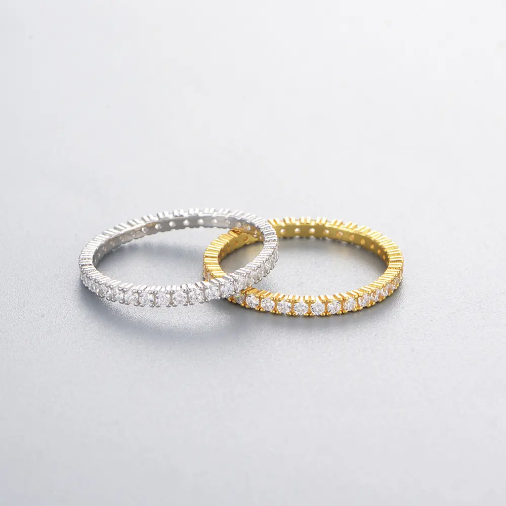 Moda 925 ayar gümüş çift yüzük kadınlar için tam elmas zirkon altın kaplama ince yüzükler düğün nişan yüzükleri
