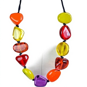 Funky Resin Beaded <b>Necklace</b> Fashion With Heart Shape Colorful Stones For Party Gift Unisex Trendy <b>Statement</b> Jewelry for Woman - Product Image 1