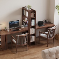 Bureau double en bois d'hévéa pour adultes, bureau d'étude à domicile, table longue de chambre, armoire de rangement intégrée, bureau d'ordinateur rétractable