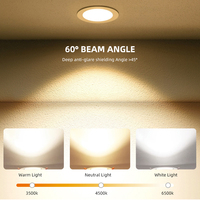 Plafonnier Encastrable LED Tricolore Gradateur Haute Qualité 3W 5W 10W 15W 20W 30W pour Salon