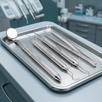 Ensemble d'instruments chirurgicaux dentaires en argent avec poignée moletée, outils manuels de classe I pour interventions buccales