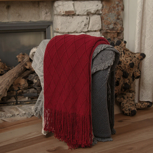 Boho lễ hội giáng sinh trang trí màu Đỏ cong vênh dệt kim ném chăn với mô hình in cho chiếc ghế dài và ghế sofa trong phòng khách. - Product Image 3