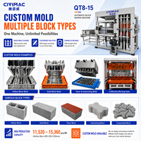 Machine de fabrication de blocs creux entièrement automatique QT8-15S pour pavés en béton, briques pleines, pavés autobloquants et bordures, hydraulique PLC