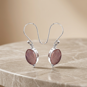 925 <b>Silver</b> Drop Earrings With Natural Rose Quartz Stone Bezel Setting Minimalist Women's Jewelry Everyday Wear - Product Image 1