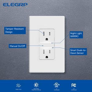 Prise décorative ELEGRP avec veilleuse, prise murale électrique avec éclairage LED intégré, prise résistante aux manipulations - Product Image 2