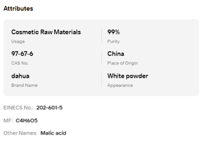 Ácido Malico DL 99% de Pureza, Regulador de Acidez de Grado Alimenticio CAS 97-67-6 - Product Image 6