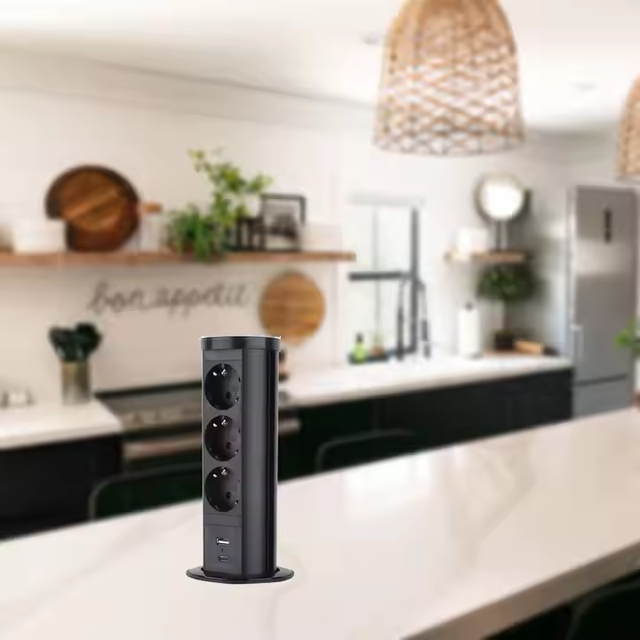 New Smart Motorized Pop up Sockets Top Wireless Charging Lifting Tower Kitchen Counter Outlet Pop up Power Socket