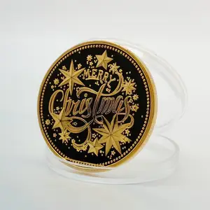 सेंटा क्लॉस स्मारक सिक्का रंगीन राहत पदक स्मृति चिन्ह क्रिसमस उपहार के लिए छोटे सोने के धातु से भरा सिक्का