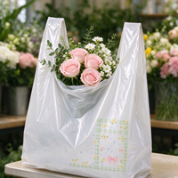 Tas Belanja Plastik Custom Print Motif Bunga Lucu Kotak-kotak Hijau & Pita Pink, Tas Jinjing Semi Transparan Putih