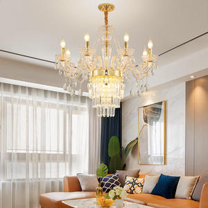 Lámpara de Techo de Cristal Dorado Europeo, 8 Luces, Estilo Candelabro, Decoración de Lujo para Sala de Estar y Comedor - Product Image 1