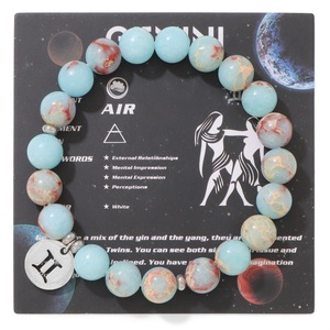 Gelang Batu Alam 12 Zodiak dengan Liontin Baja Anti Karat, Tali Elastis, Gelang Manik Penyembuh Energi untuk Unisex - Product Image 1