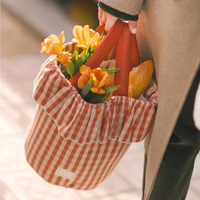 Sac de rangement de voyage en coton mini, très populaire, à carreaux et rayures, avec volants, pour poussette, chariot, panier ou sac fourre-tout