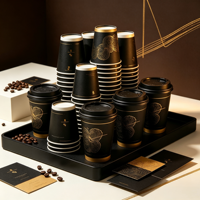Gobelets en papier jetables en feuille d'or, épaissis, résistants à la chaleur, écologiques, biodégradables, pour café et thé