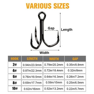 Bulk Treble <strong>Hooks</strong> 3X Strong Forged High Carbon Steel <strong>Black</strong> Nickel V Bend Bass Trout Saltwater Freshwater Fishing <strong>Hooks</strong> - Product Image 5