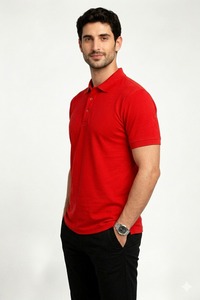 Premium 100% red <b>Combed</b> Cotton Pique Polo T-Shirt – Breathable 220 GSM Classic Fit - Product Image 2