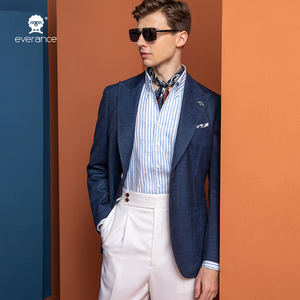 Veste <span class=keywords><strong>Homme</strong></span> Haut de Gamme <span class=keywords><strong>Bleu</strong></span> <span class=keywords><strong>Marine</strong></span> à Revers Pointus, <span class=keywords><strong>Blazer</strong></span> <span class=keywords><strong>Homme</strong></span> Simple Boutonnage en Mélange de <span class=keywords><strong>Lin</strong></span> Premium pour Affaires, Mariages, Fêtes et Bureau - Product Image 4
