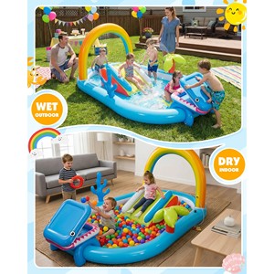 สระน้ำเป่าลมรูปฉลามพร้อมสปริงเกอร์ สนามเด็กเล่นน้ำกลางแจ้งสำหรับเด็ก สนุกสนานในฤดูร้อน - Product Image 3