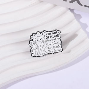 Sming Pins l Ne Suis Pas Demure J'ai Le TDAH Santé Mentale Émail Pin Fantôme Tenant Chat Halloween Broche Revers Badge Bijoux - Product Image 1