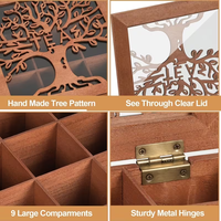 Boîte de rangement en bois sculpté ajouré, multi-compartiments, pour sachets de thé, avec couvercle à charnière, pour la maison et la cuisine