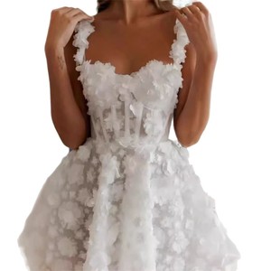 <span class=keywords><strong>Mini</strong></span> Abito <span class=keywords><strong>da</strong></span> <span class=keywords><strong>Sposa</strong></span> Estivo Leggero Stile Ball Gown con Spalline Sottili Corsetto in Pizzo Corto Senza Maniche Decorazione a Balze per la <span class=keywords><strong>Sposa</strong></span> - Product Image 6