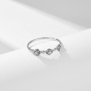 Alla moda fidanzamento tre fiori di rosa impilabili 925 argento Sterling zircone cubico placcato oro fedi nuziali da donna - Product Image 5