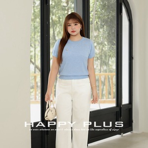 แฮปปี้ พลัสเสื้อยืดถักผู้หญิงไซส์ใหญ่ สีพื้น แขนสั้น สีขาว ลายทางสีฟ้า N9140 - Product Image 5