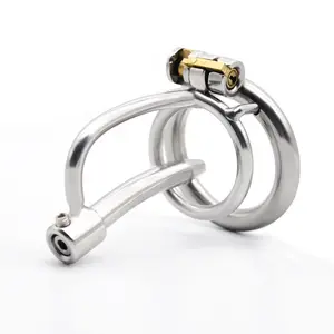 Stainless Steel Male Chastity Device Small Short Cock Cage Penis Ring Sex Toy with 1 Urethral catheter Tube