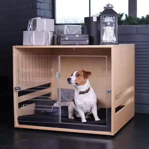 Kandang Anjing Kayu Ramah Lingkungan JUNJI dengan Desain Hewan Cetak Akrilik, Furnitur Hewan Peliharaan untuk Kucing, untuk Penggunaan di Ruang Tamu - Product Image 1