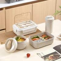 Boîte à lunch simple compartimentée en plastique, compatible micro-ondes, écologique, pour étudiants et employés de bureau, design léger et réduisant la consommation de graisse