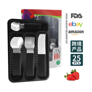 Plastic Handle Cutlery Set 25Pcs Portable Kit Eco-Friendly Storage Gift Box <b>Dinnerware</b> - Product Image 1