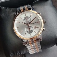 Montre élégante pour homme d'affaires, chronographe multifonction, cadran argenté, bracelet bicolore, étanche 5 ATM, montre-bracelet à quartz