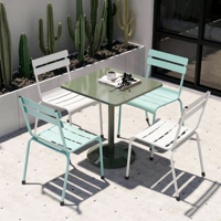 Ensemble bistrot moderne en aluminium vert pour l'extérieur, table et chaises résistantes aux intempéries pour cour, balcon, jardin, restaurant
