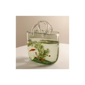 Goud Tas Vierkante Bruiloft Unieke Clear Moderne Home Decor Glas Vazen