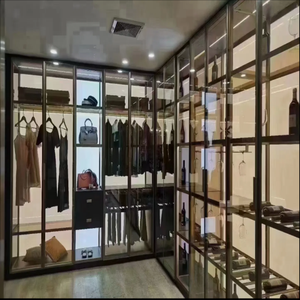 Portes de placard, de bibliothèque et de cave <span class=keywords><strong>à</strong></span> vin en verre trempé avec cadre en aluminium moderne personnalisé, bord étroit, <span class=keywords><strong>plat</strong></span>, pour hôtel - Product Image 3