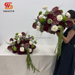 พรมดอกกุหลาบประดิษฐ์สีแดงเบอร์กันดีแบบเรียบหรูสำหรับตกแต่งงานแต่งงาน - Product Image 6