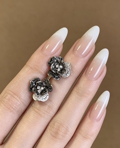 Xinfly Luxury Fashion 18K Real Gold White <b>Black</b> Natural Diamonds Flower <b>Earrings</b> <b>Stud</b> Au750 Fine Jewelry for Women - Product Image 2