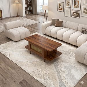 Table basse en bois massif naturel avec étagère en rotin, table de salon haut de gamme avec rangement pratique - Product Image 5
