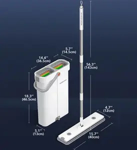 JOYBOS Spinner Cuci Mudah Dilepas, Teleskopik Kamar Mandi Basah Kering Menangani Pel Lantai Datar dan Set Ember