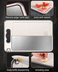 2024 Non-Slip Double Sided Eco-Wheat Straw and Stainless Steel 304 Cutting Board <b>Chopping</b> <b>Blocks</b> with Round Handle for Kitchen - Product Image 4