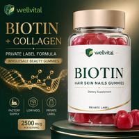 Gummies véganes en gros à faible MOQ (2500 mcg) pour cheveux, peau et ongles, avec biotine et collagène