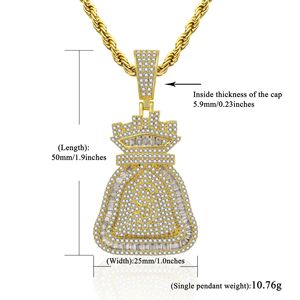 Nuovo Modello di Ciondolo a Forma di Borsa di Dollari USA per <span class=keywords><strong>Uomo</strong></span>, Impreziosito con Zirconi, Collana Trendy Hip-hop Dorata - Product Image 4