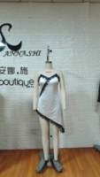 Robe nuisette asymétrique en satin argenté et dentelle pour femme, col en V, bretelles spaghetti, imprimé numérique, pour performance scénique