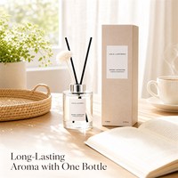Ensemble diffuseur de parfum en verre dépoli 200 ml Rose poudré et Bleu brumeux, avec bouchon argenté et bâtonnets en fibre noire, Marque privée