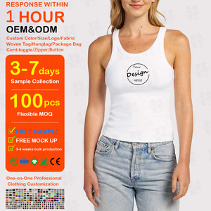 Débardeurs côtelés brodés pour femmes – T-shirts sans manches respirants et décontractés 100 % coton – Vêtements de sport pour femmes - Product Image 1