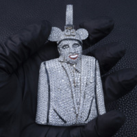 Liontin Moissanite Custom Bertabur Batu Mickey Ear Clown, Liontin Moissanite Full Paved Unisex Hip Hop Bling Rapper Aksesoris Premium Berkualitas Tinggi