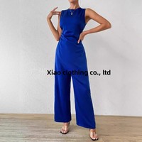 Combinaison élégante pour femme, style européen et américain, couleur unie, nouvelle collection été, design sexy, en polyester, longueur intégrale, sans manches, à revers