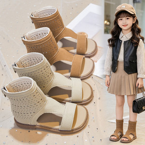 Meisjes Romeinse sandalen 2026 zomer nieuwe mode open teen zachte zool antislip holle kindersandalen hoge schacht klittenbandsluiting ademend - Product Image 1